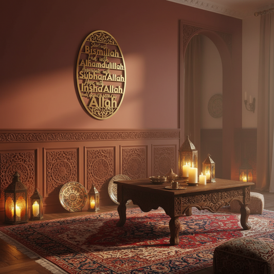 4 Dhikr Islamic Wood Wall Art – Bismillah, Alhamdulillah, Subhanallah, Inshallah