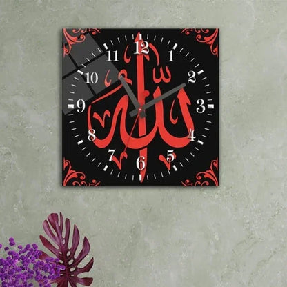 Allah_Calligraphy_in_Red_Glass_Wall_Clock - Islamic Art Stores