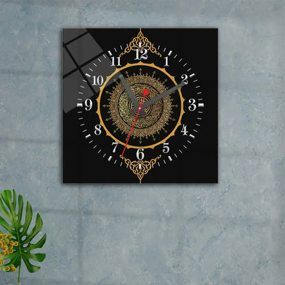ArabicCalligraphyAyatulKursiBlackIslamicGlassWallClock-1 - Islamic Art Stores